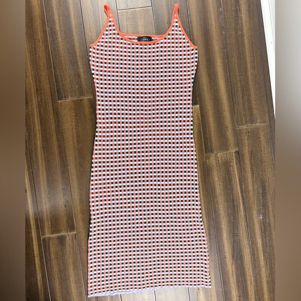 Cider size L Knit Checkered Sleeveless Dress, Spaghetti Straps Maxi BodyCon y2k